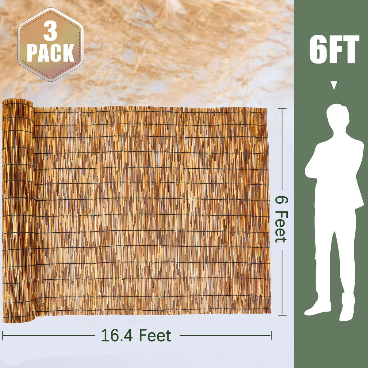 Barydat natural reed fence close-up shows carbonized texture and durable weave.