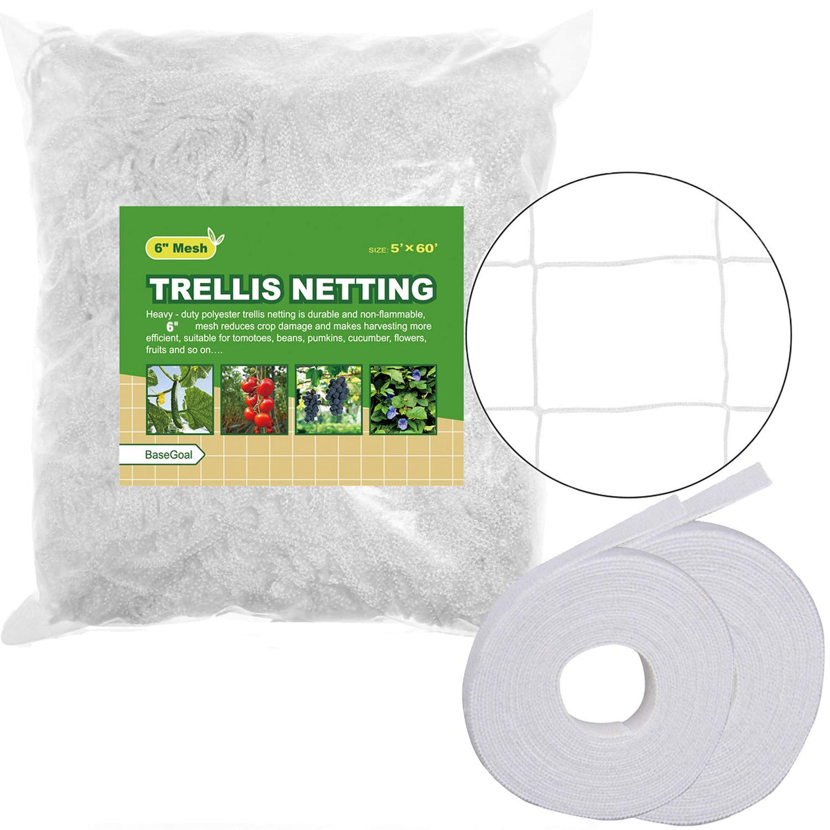 BaseGoal hydroponics-compatible garden netting supports diverse cultivation indoors or outdoors.