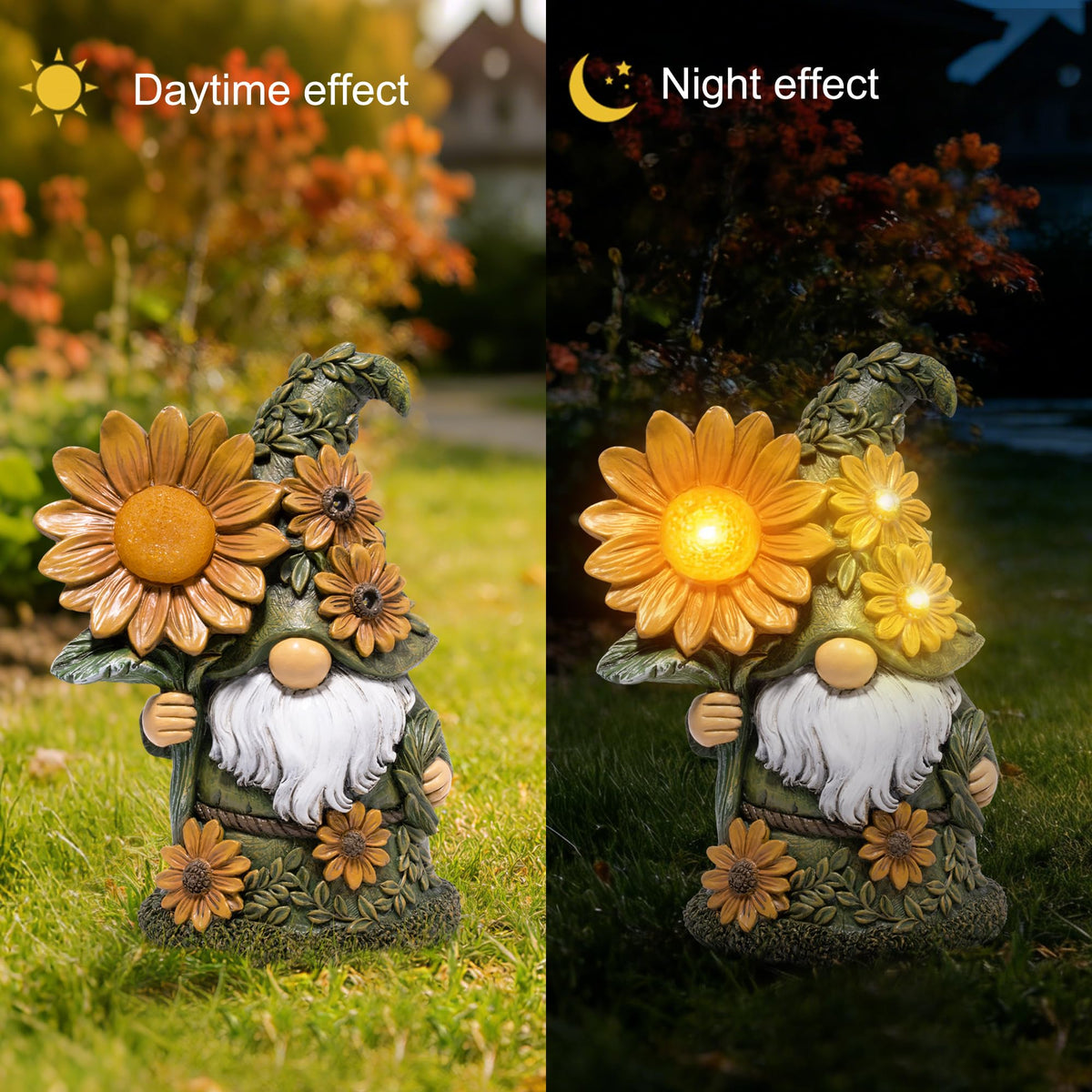 Basen daisy-flower gnome LED light enhances landscape ambiance.