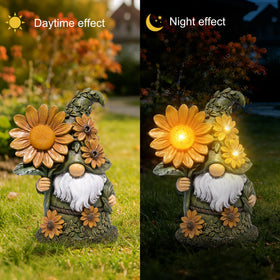Basen daisy-flower gnome LED light enhances landscape ambiance.