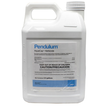 BASF Pendulum Aqua Cap 2.5 gal bottle pouring, showing easy application and pre-emergent weed protection