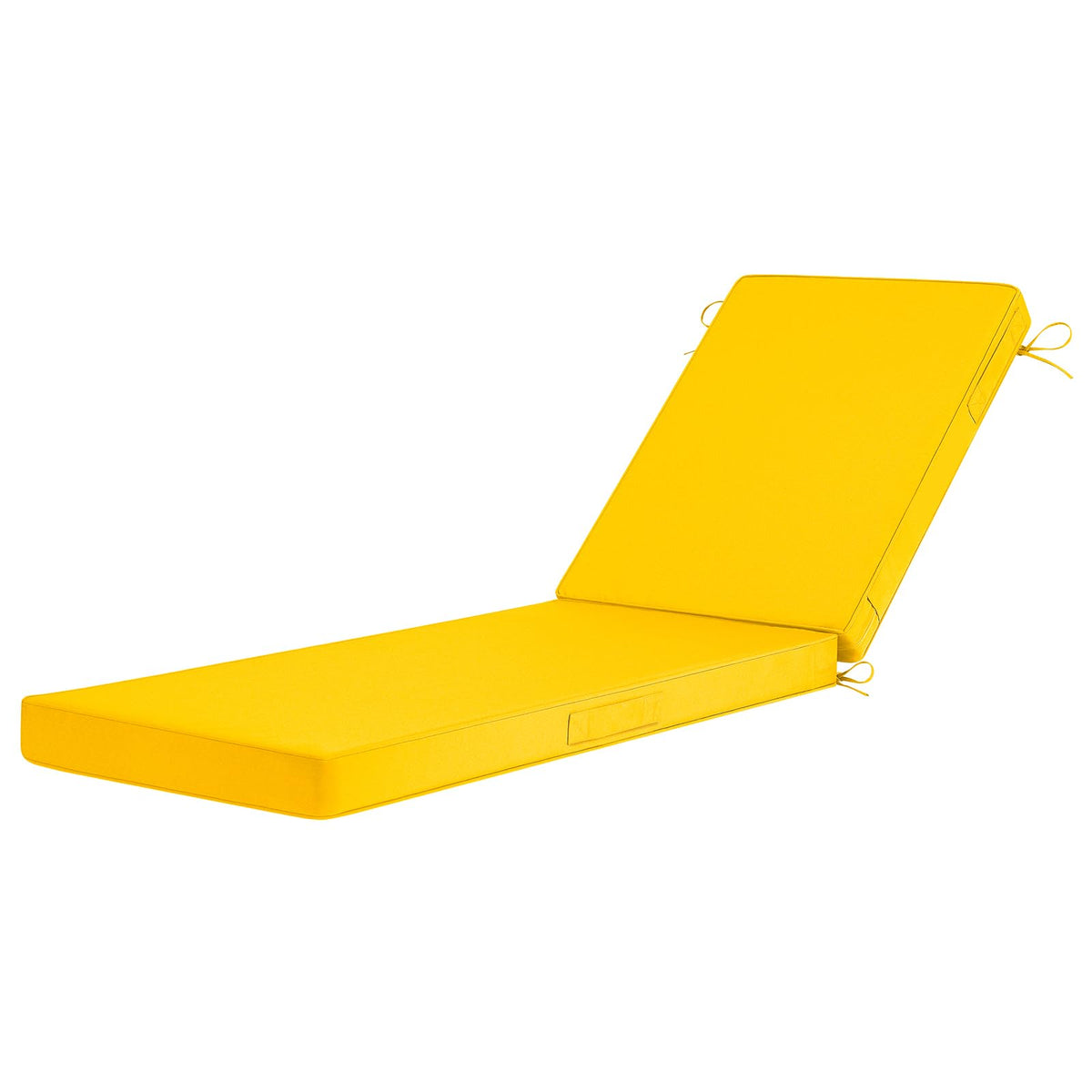 Basic Beyond Chaise Lounge Cushions front view showing vibrant yellow color and snug outdoor fit.