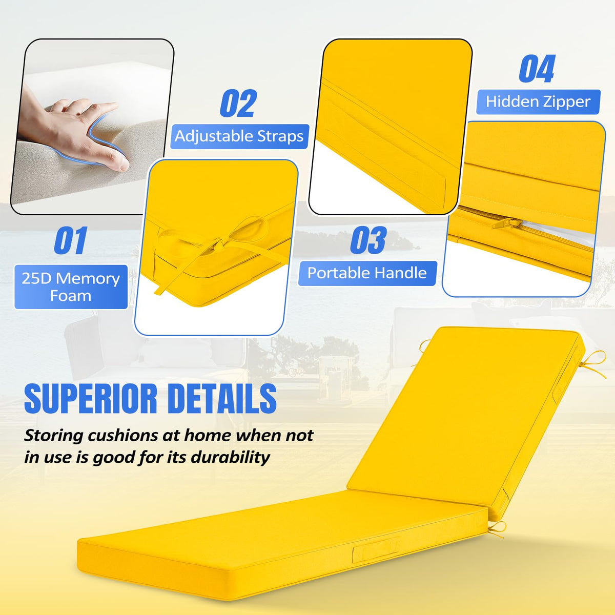Basic Beyond Chaise Lounge Cushions removable cover demonstrates hidden zipper for easy washing.