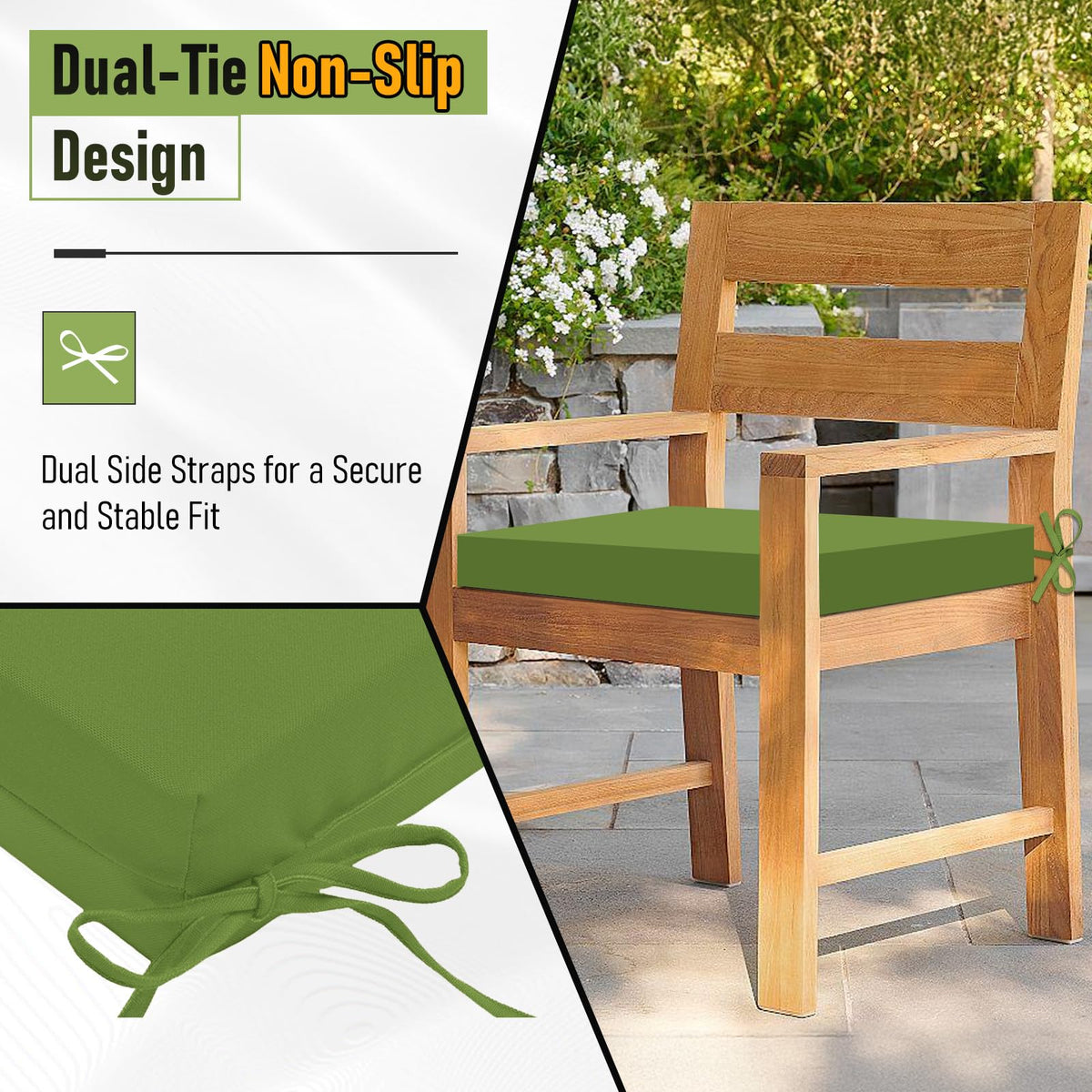 Cushion edge with two secure straps for stability.