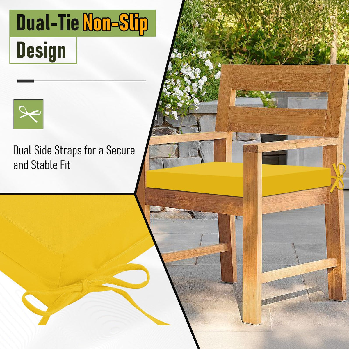 Basic Beyond indoor-outdoor cushions in yellow suit patios and living rooms.