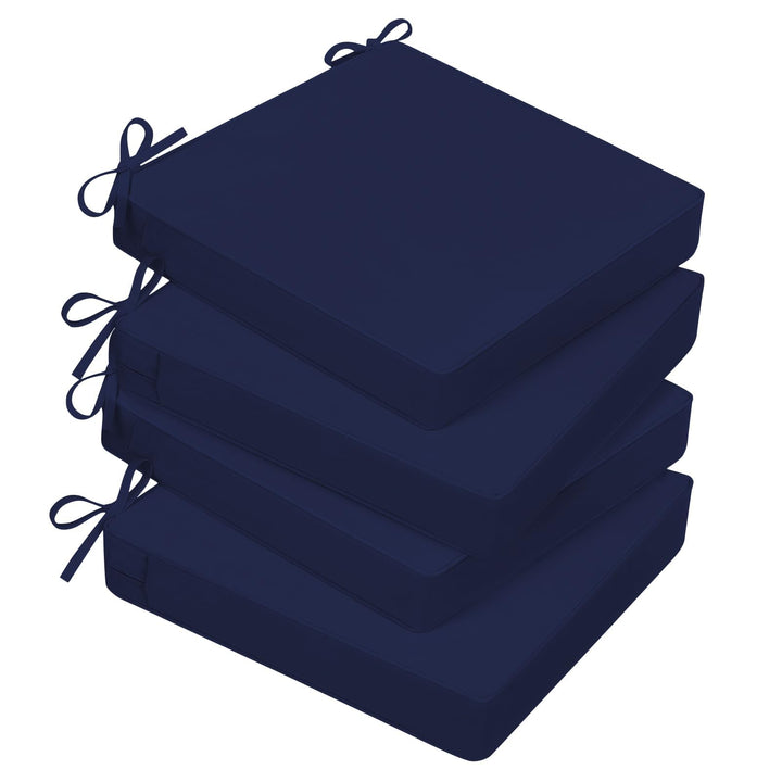 Basic Beyond outdoor chair cushions with rounded corners for comfortable patio seating.