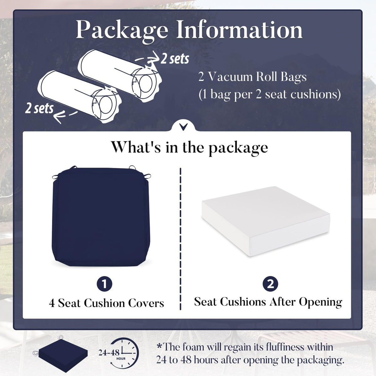 Basic Beyond outdoor cushions with square corners fit various chair styles.