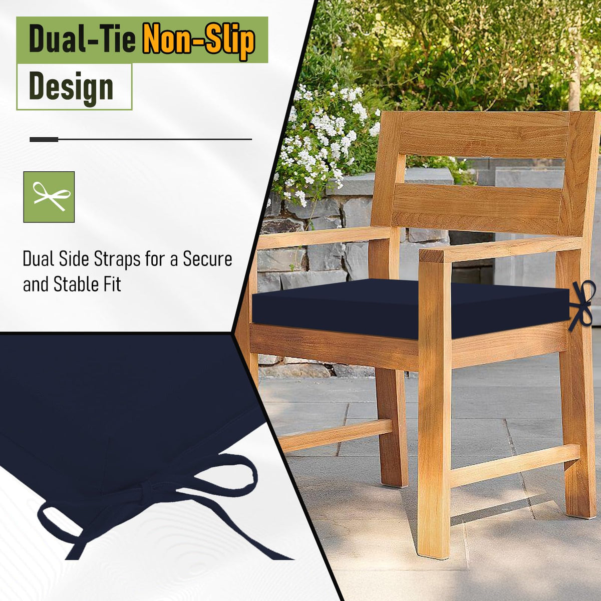 Basic Beyond Navy cushions in a stylish patio setup for outdoor relaxation