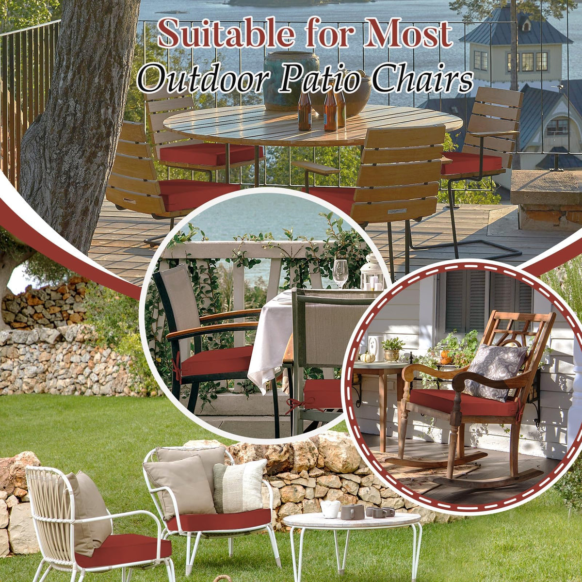 Basic Beyond 4-pack set – brick red cushions for multiple patio chairs
