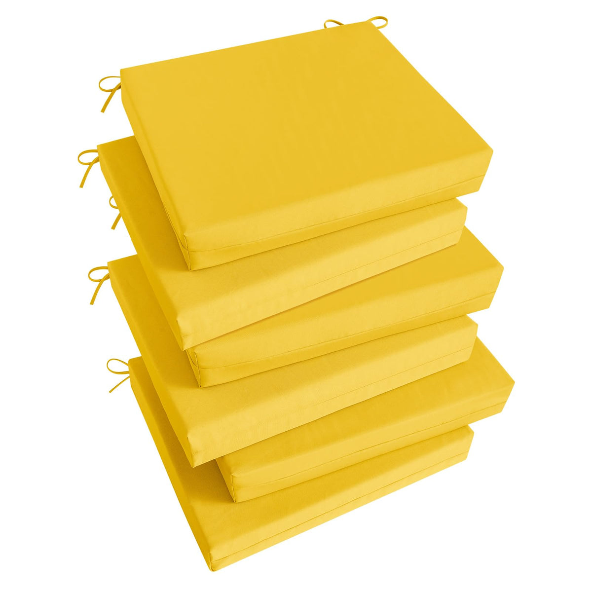 Basic Beyond outdoor chair cushions set of six in yellow for square corner chairs, added comfort.
