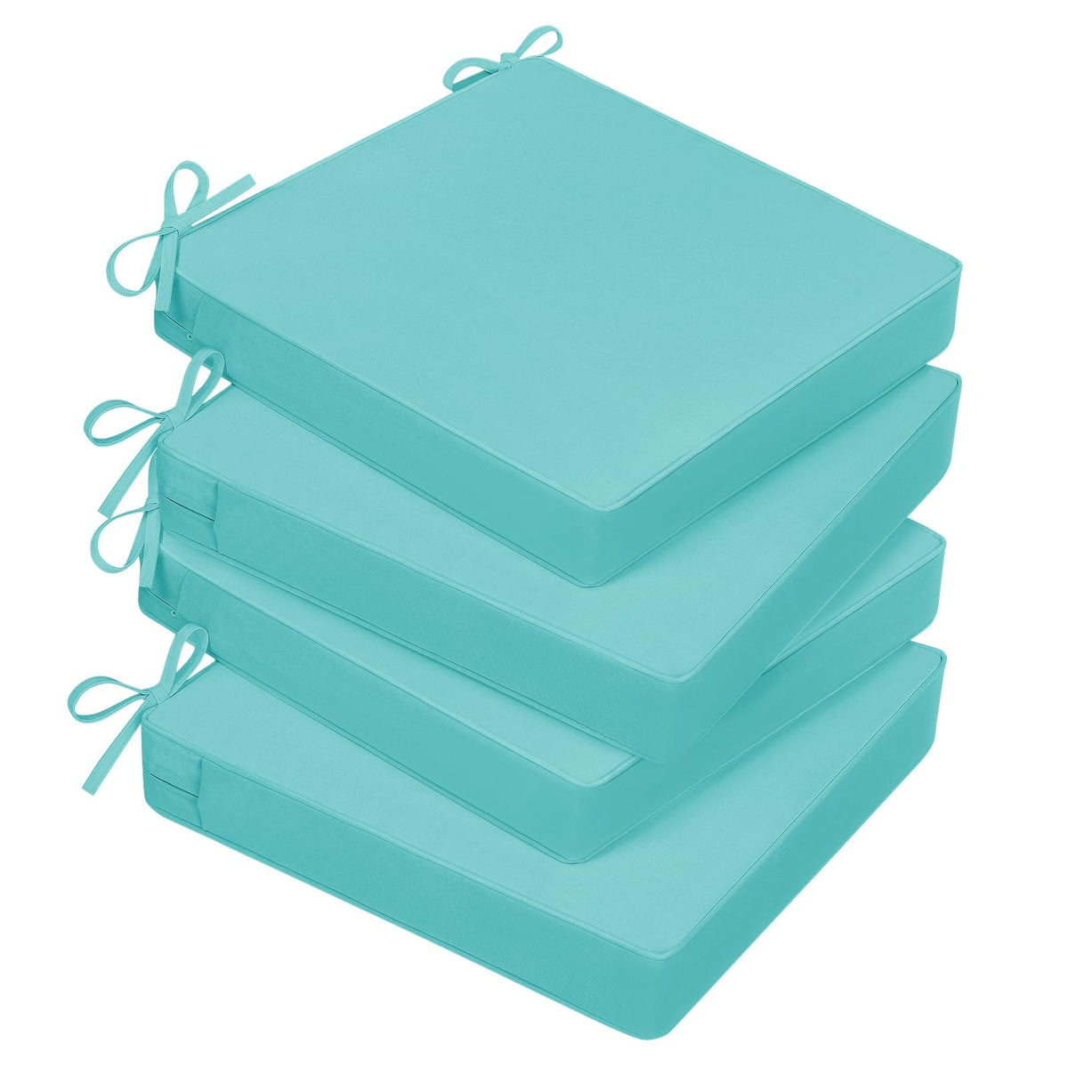 Basic Beyond teal outdoor chair cushions showing plush 3-inch depth for patio comfort