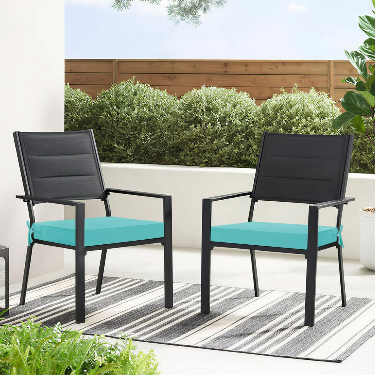 Basic Beyond cushions on square-corner chairs for versatile styling