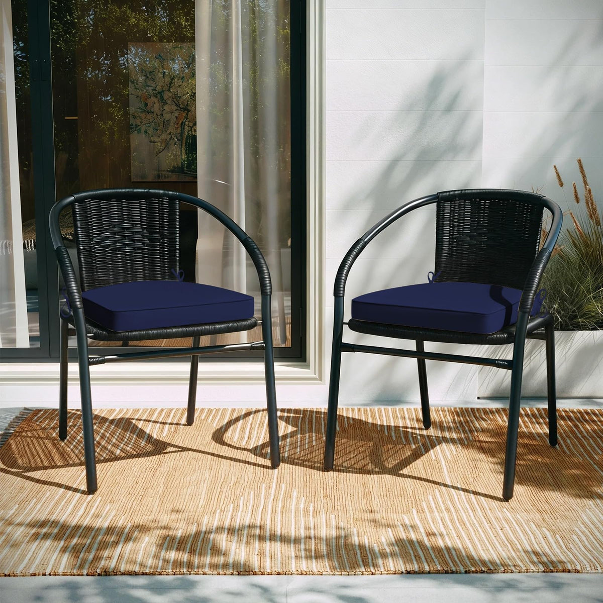 Basic Beyond navy cushions with carry handle in use for easy transport