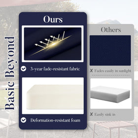 Basic Beyond navy cushions side view showing handle and secure ties