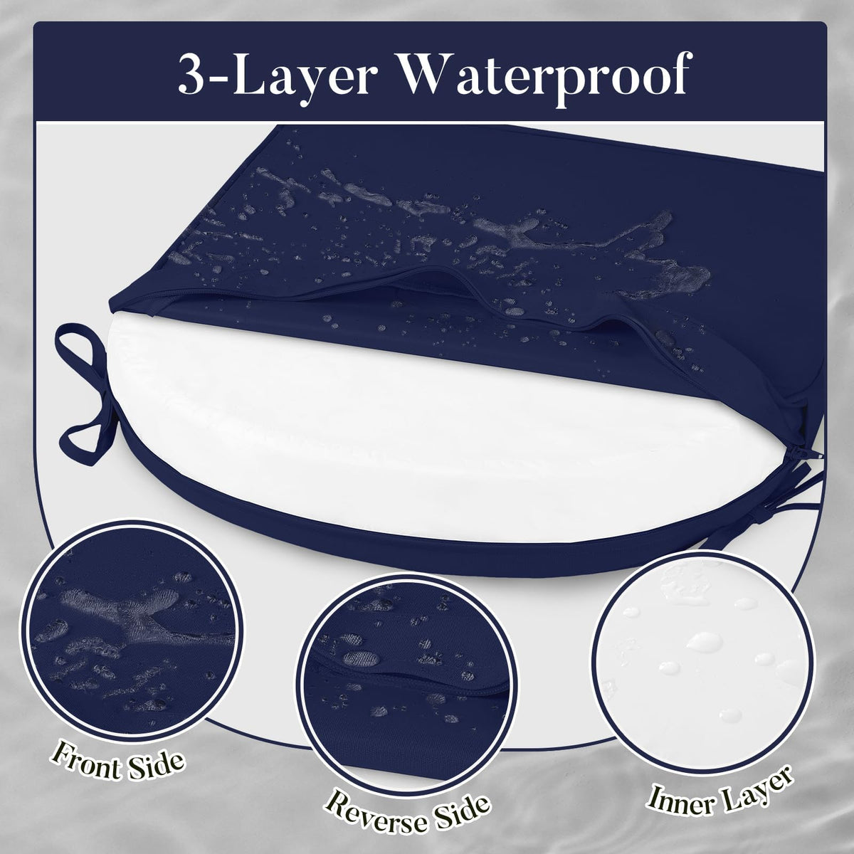 Basic Beyond navy cushion back with waterproof overlay visible