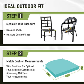Basic Beyond outdoor cushions in teal on a chair for patio use.