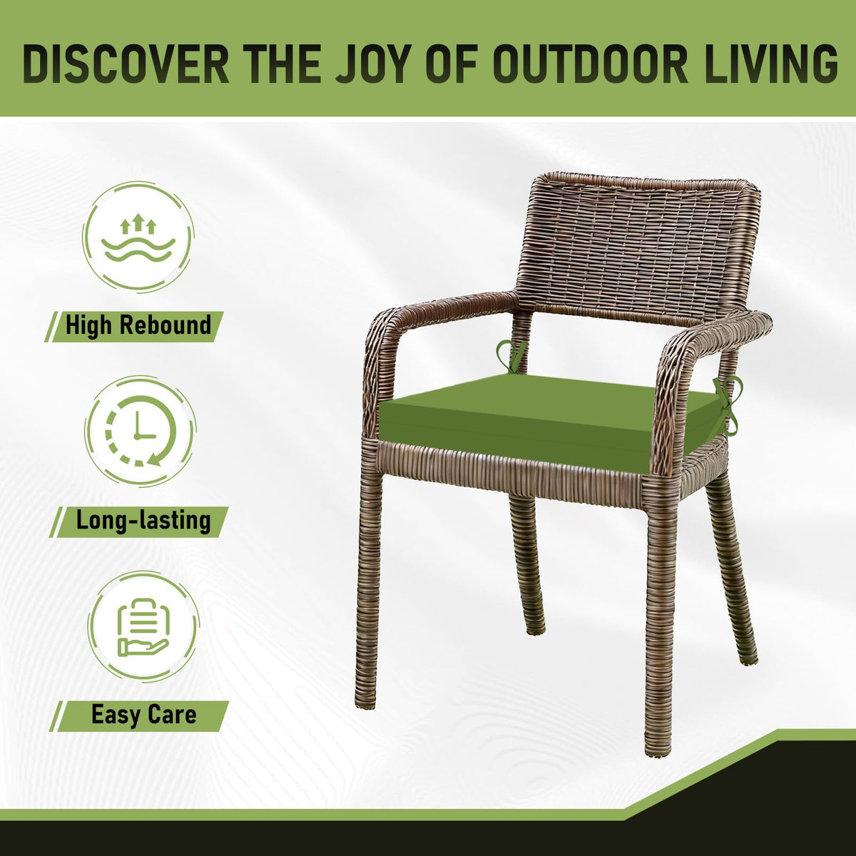 Outdoor setup featuring grass green Basic Beyond cushions.