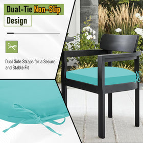 Basic Beyond waterproof outdoor cushions teal fabric suitable for all-weather outdoor use.