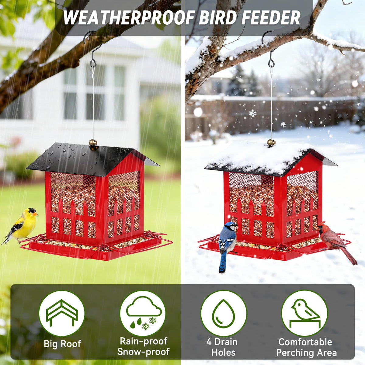 Basysnck Bird Feeder easy-refill tray enables quick topping and simple cleaning