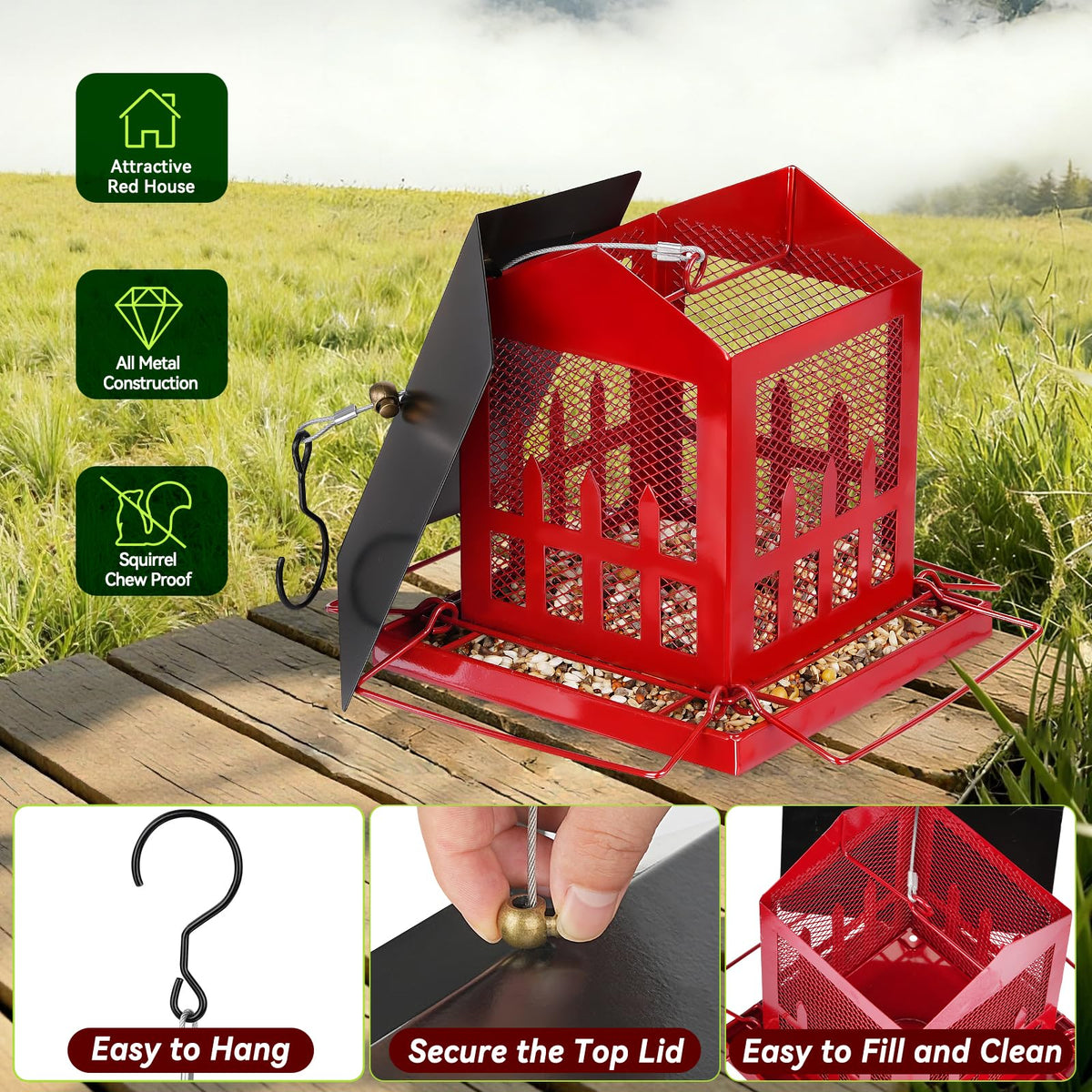 Basysnck Bird Feeder top-cover highlighting weatherproof protection for seeds