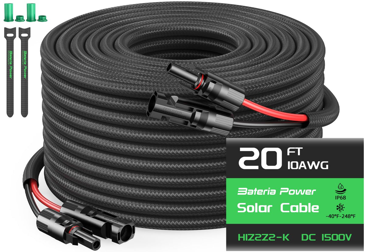 Bateria Power 10AWG 20ft black solar cable for durable outdoor power runs