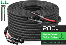 Bateria Power 10AWG 20ft black solar cable for durable outdoor power runs