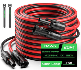 Bateria Power 20ft black solar cable ready for outdoor RV connections