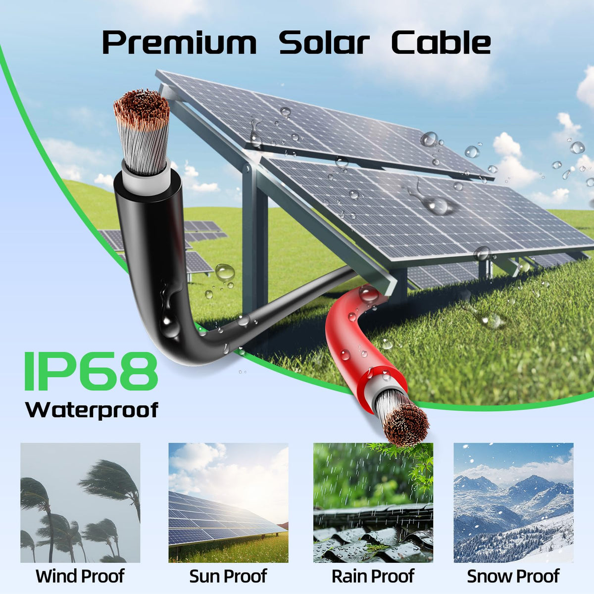 Bateria Power cable with IP67 weatherproof jacket for outdoor use.