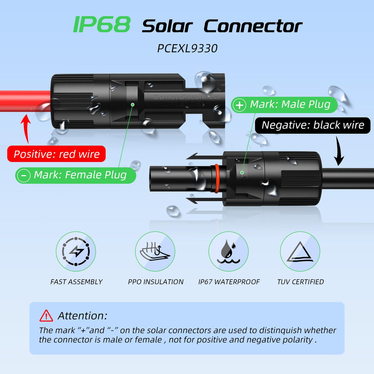 Bateria Power IP68 waterproof connectors for outdoor PV setups