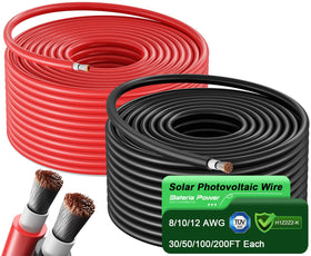 Bateria Power solar extension wire kit in black and red for outdoor PV connections.