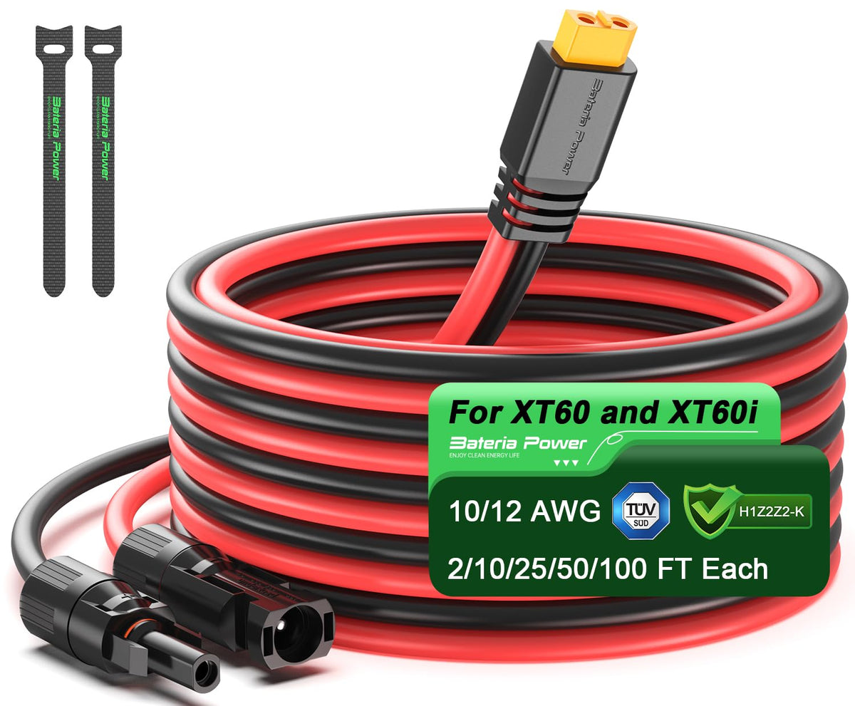 Bateria Power solar to XT60 extension cable 20ft for off-grid charging efficiency.