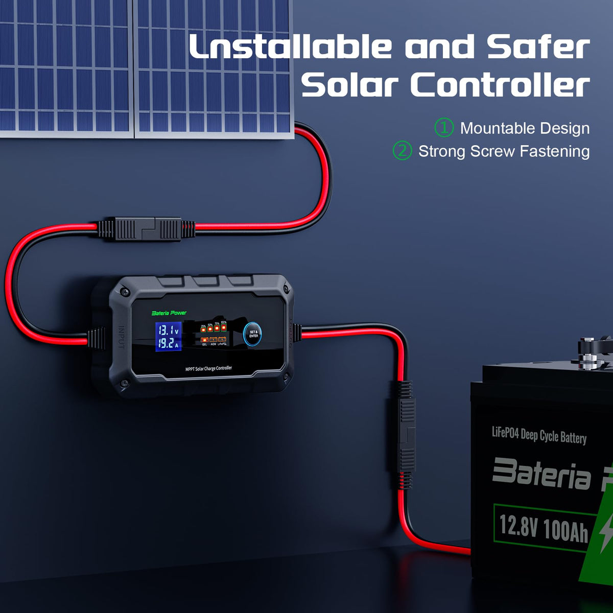 Bateria Power Sunrock 20Pro extension cables support flexible wiring.
