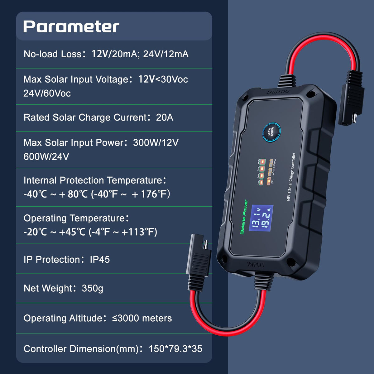 Bateria Power Sunrock 20Pro MPPT technology for efficient charging.