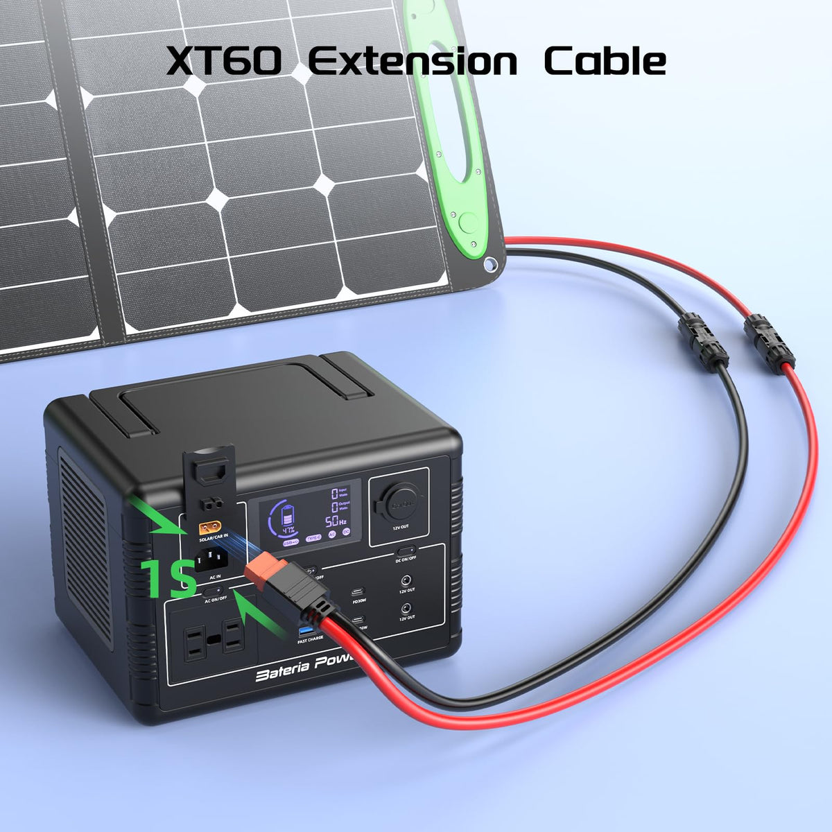 Bateria Power versatile solar cable for devices with XT60 and XT60I ports.