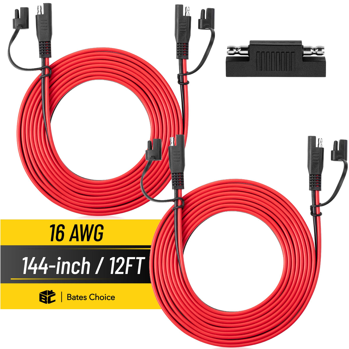 Bates Choice SAE extension cable 12 ft two pack for solar and charger connections