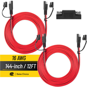 Bates Choice SAE extension cable 12 ft two pack for solar and charger connections