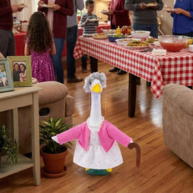 Batfsm old lady porch goose outfit full ensemble on 23-inch statue for garden decor.