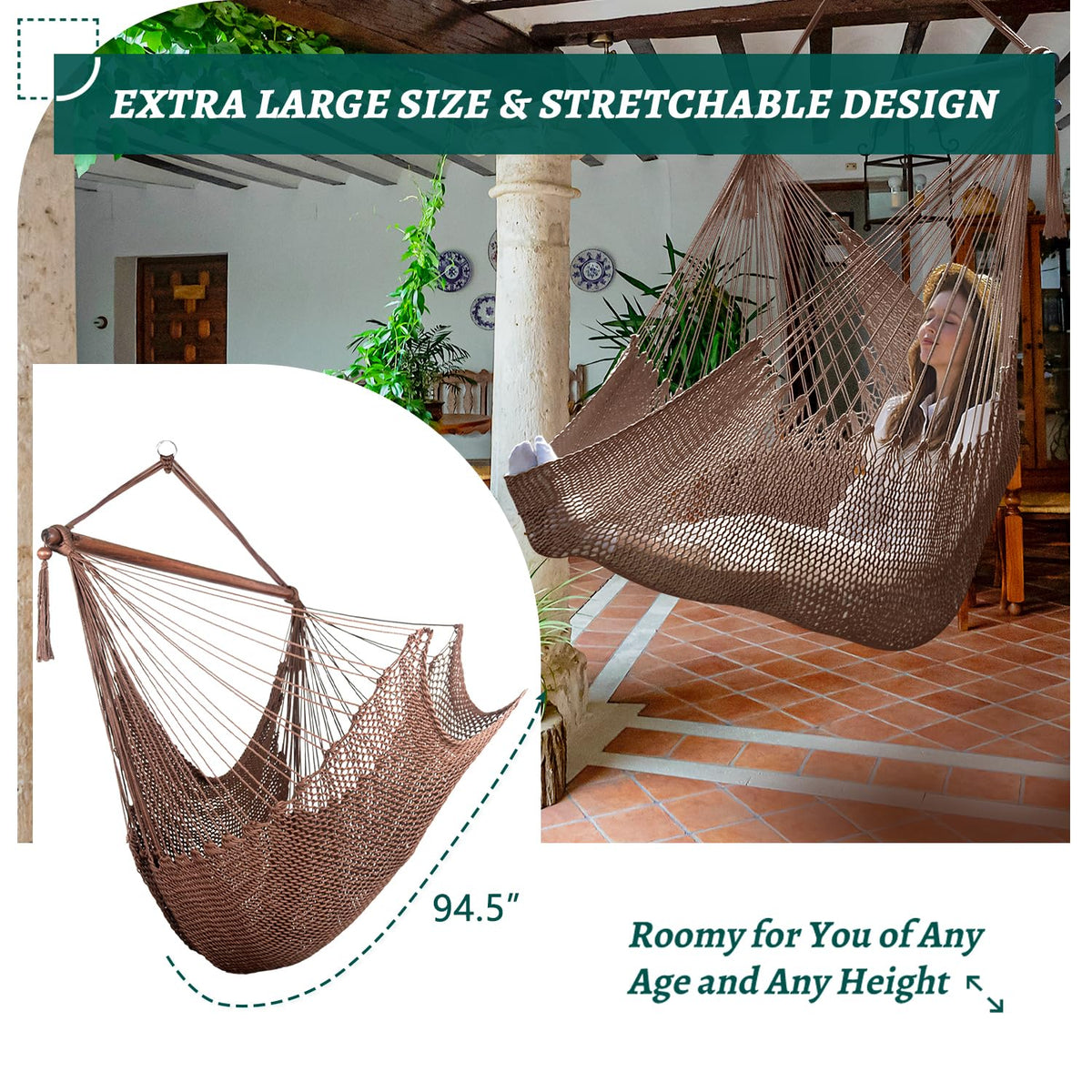 Bathonly large hammock chair supporting up to 330 lbs for adults