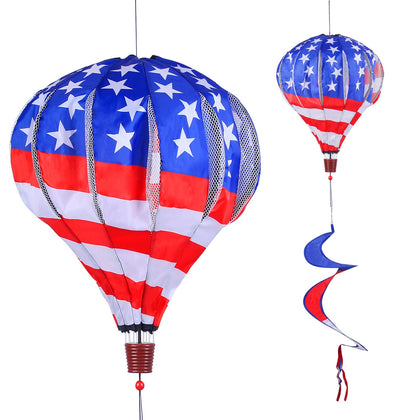 BATTIFE patriotic hot air balloon spinner in garden showing vibrant color in breeze
