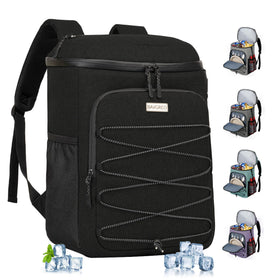 BAVGRED Cooler Backpack front view showing the 30-can main compartment and easy-access lid.