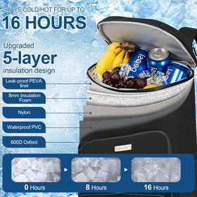 BAVGRED Cooler Backpack top compartment open for snacks and personal items on adventures.