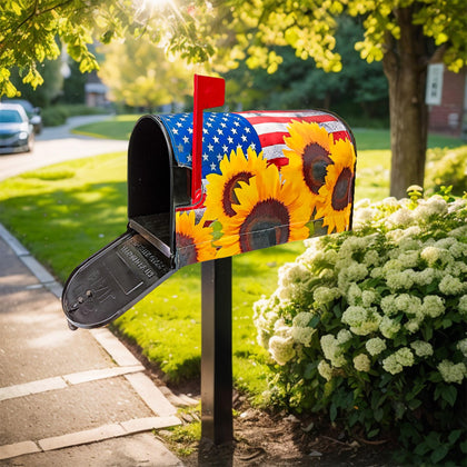 Bawnhaw sunflower and American flag magnetic mailbox cover in 22x18 adds curb appeal