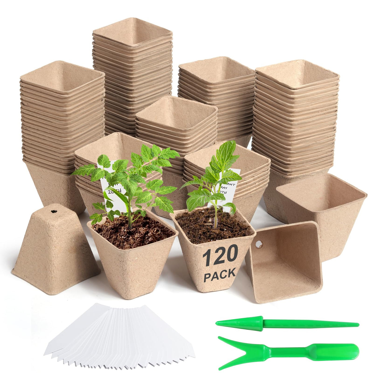 Baxrou stackable peat pots show space-saving storage and easy disposal.