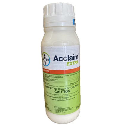 Bayer Acclaim-Extra bottle on turf for selective grass control