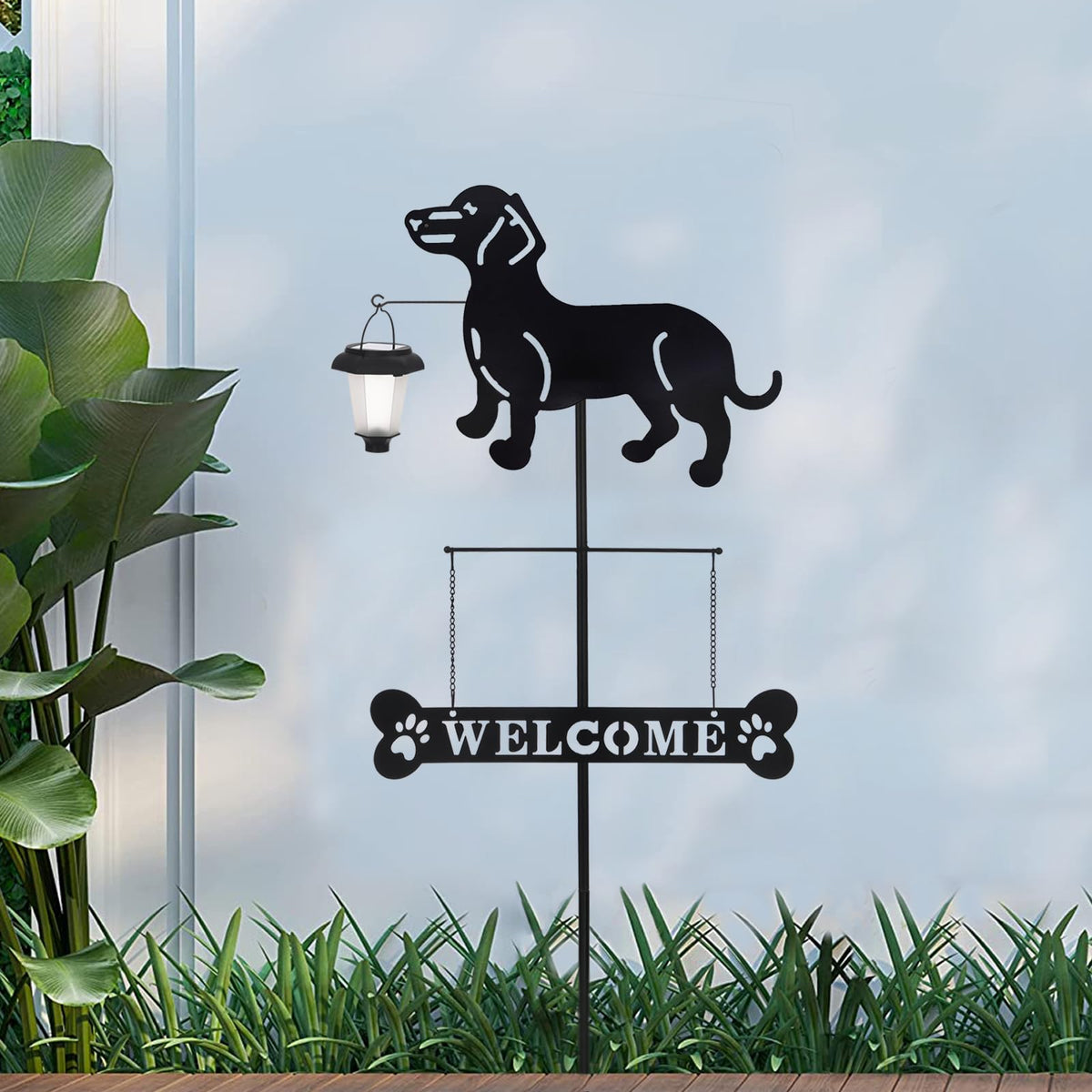 BAYN backyard garden dachshund welcome display dusk glow
