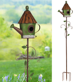 BAYN birdhouse stake with welcome sign decorates the garden and invites birds.