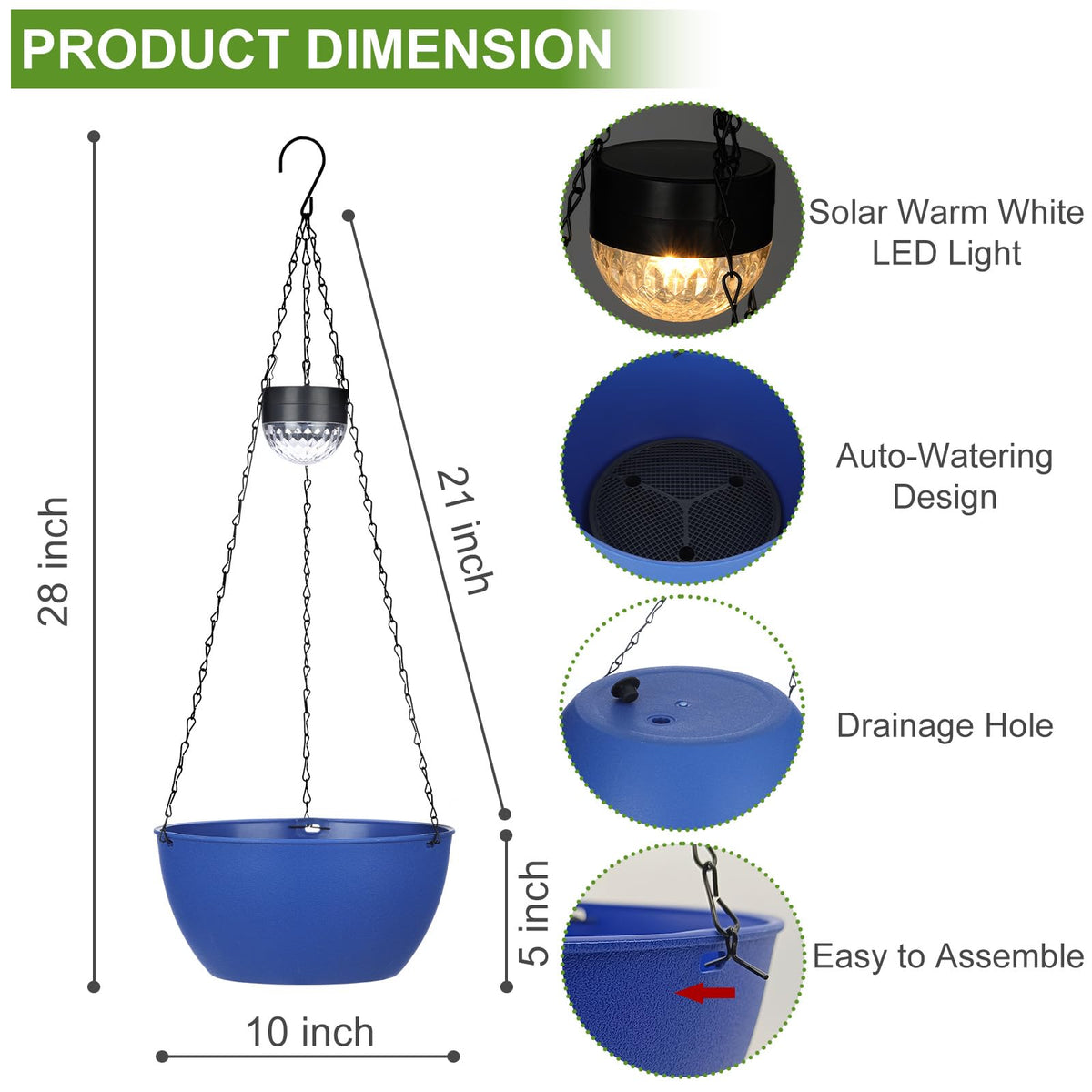 BAYN sapphire blue planter with LED light for twilight garden ambience