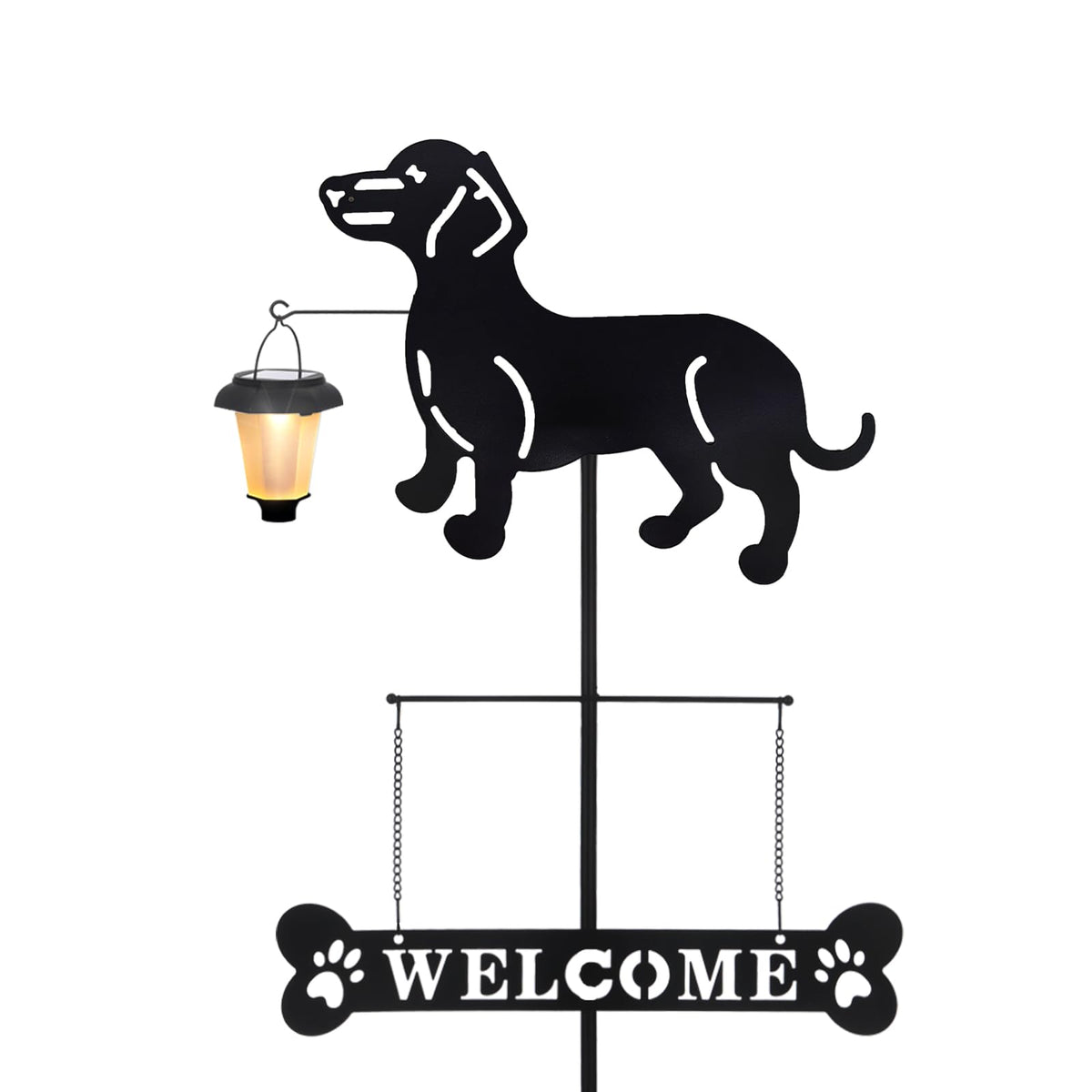 BAYN solar dachshund silhouette welcome sign with lantern glow enhances entryways