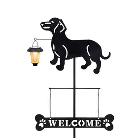 BAYN solar dachshund silhouette welcome sign with lantern glow enhances entryways