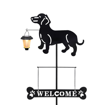 BAYN solar dachshund silhouette welcome sign with lantern glow enhances entryways